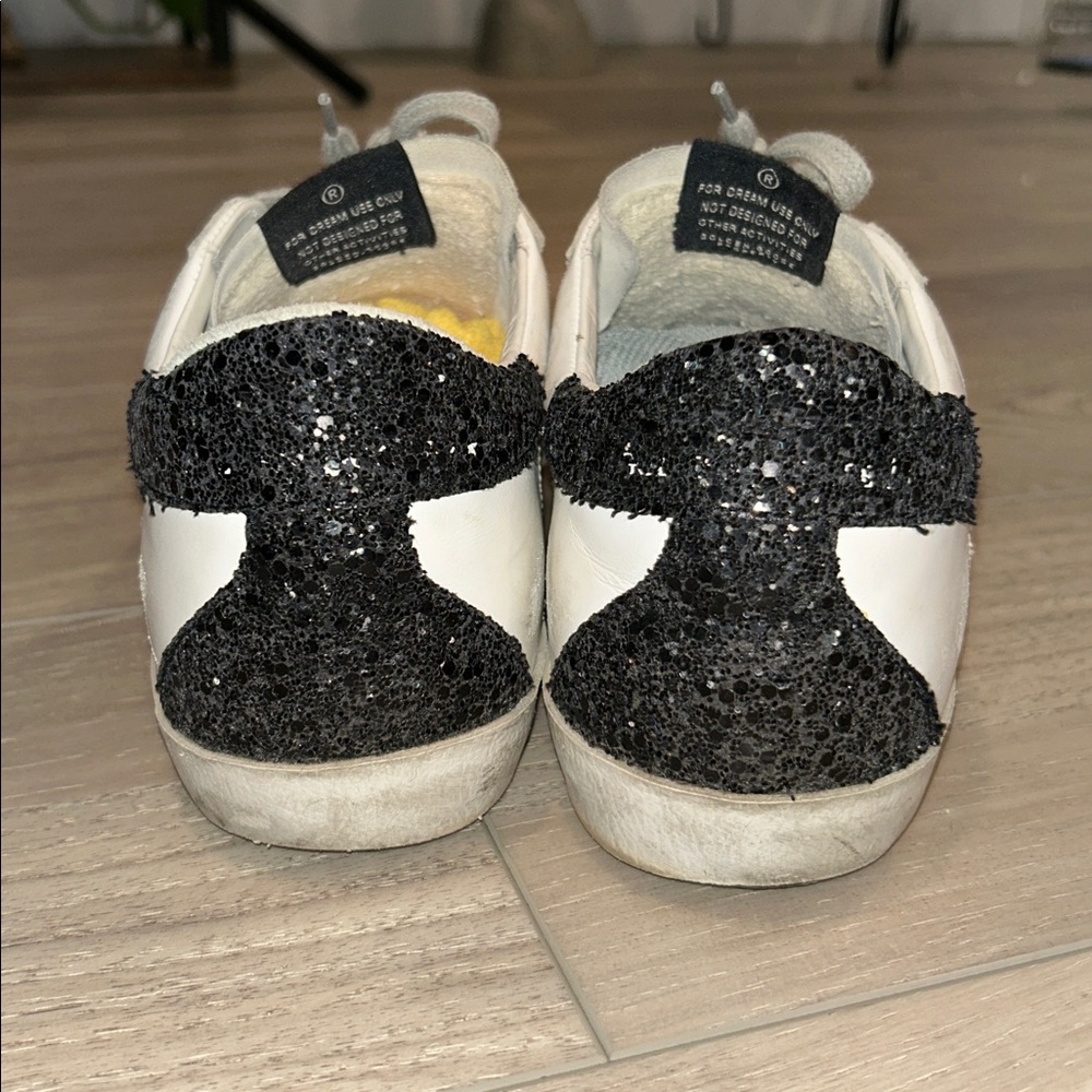 Golden Goose White Sneakers with Gold Star and Black Glitter Heel Tab Size 39 - Picture 5 of 14